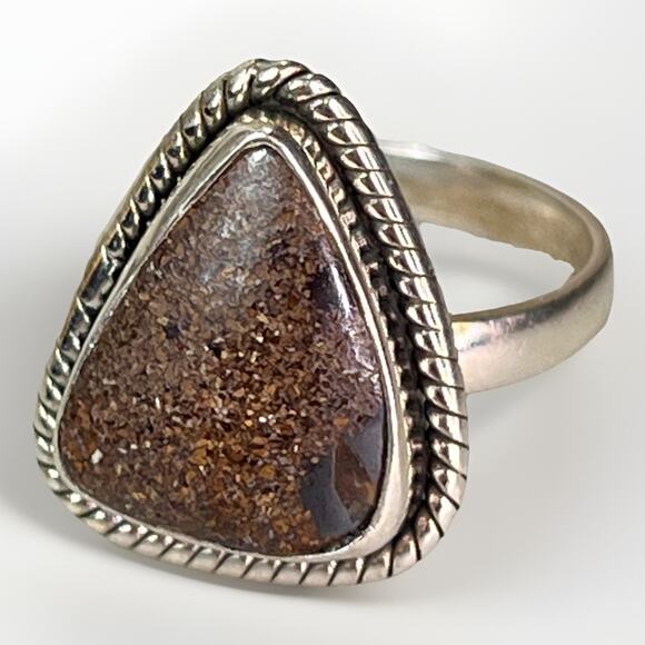 Unbranded Jewelry - Natural Australian Boulder Opal Sterling Silver Ring Sz 6 Southwestern Handmade